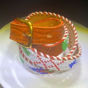 Vintage 90's Native American Folk Style Hand Beaded Split Cowhide Leather Belt